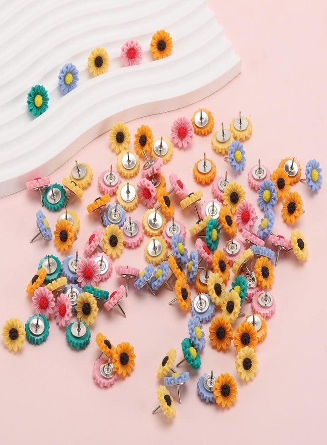Tecbeauty 100Pcs Sunflower Pushpins Decorative Floret Push Pins with Bottles, Colorful Flower Thumb Tacks for Bulletin Board, Cork Board, Photo Wall, Office or Home - Image 5